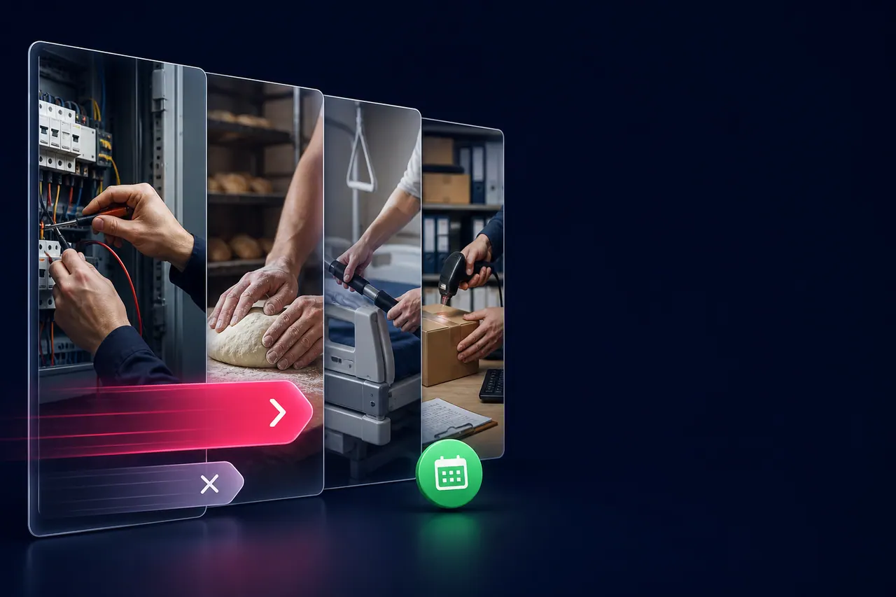 Abstrakter Ausbildungs-Video-Feed mit Tätigkeiten statt Personenprofilen
